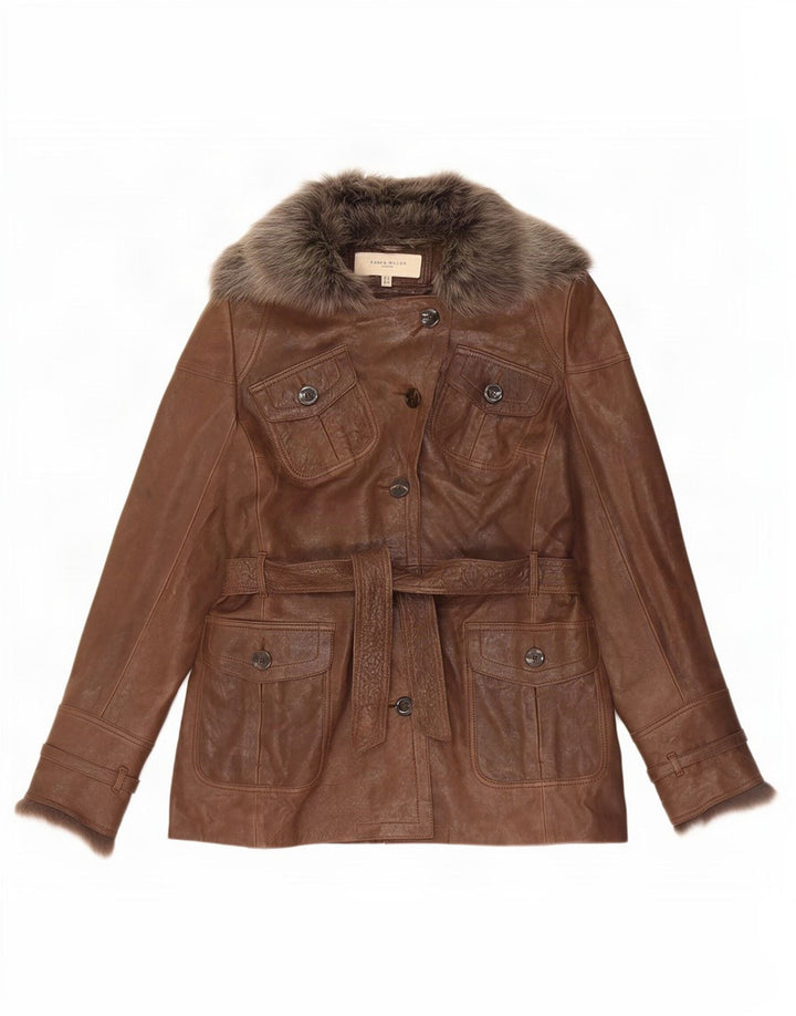 Jachetă de piele pentru femei Karen Millen UK 12 maro mediu