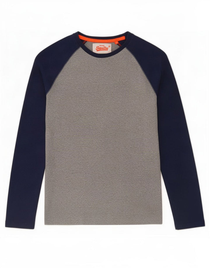 Top pentru bărbați Superdry cu mânecă lungă, gri mic, bumbac color bloc