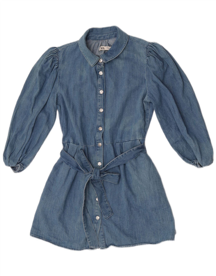 Rochie din denim cu mânecă lungă pentru femei Zara UK 12 Medium Blue