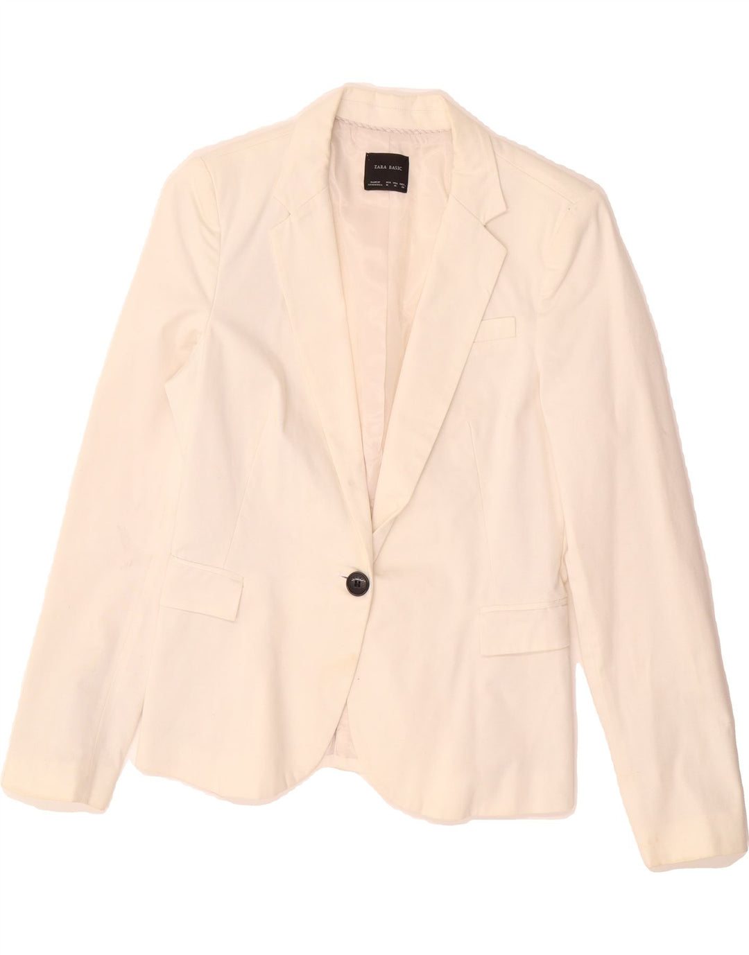 ZARA Womens 1 Button Blazer Jacket UK 12 Medium Off White Cotton Vintage Zara and Second-Hand Zara from Messina Hembry 