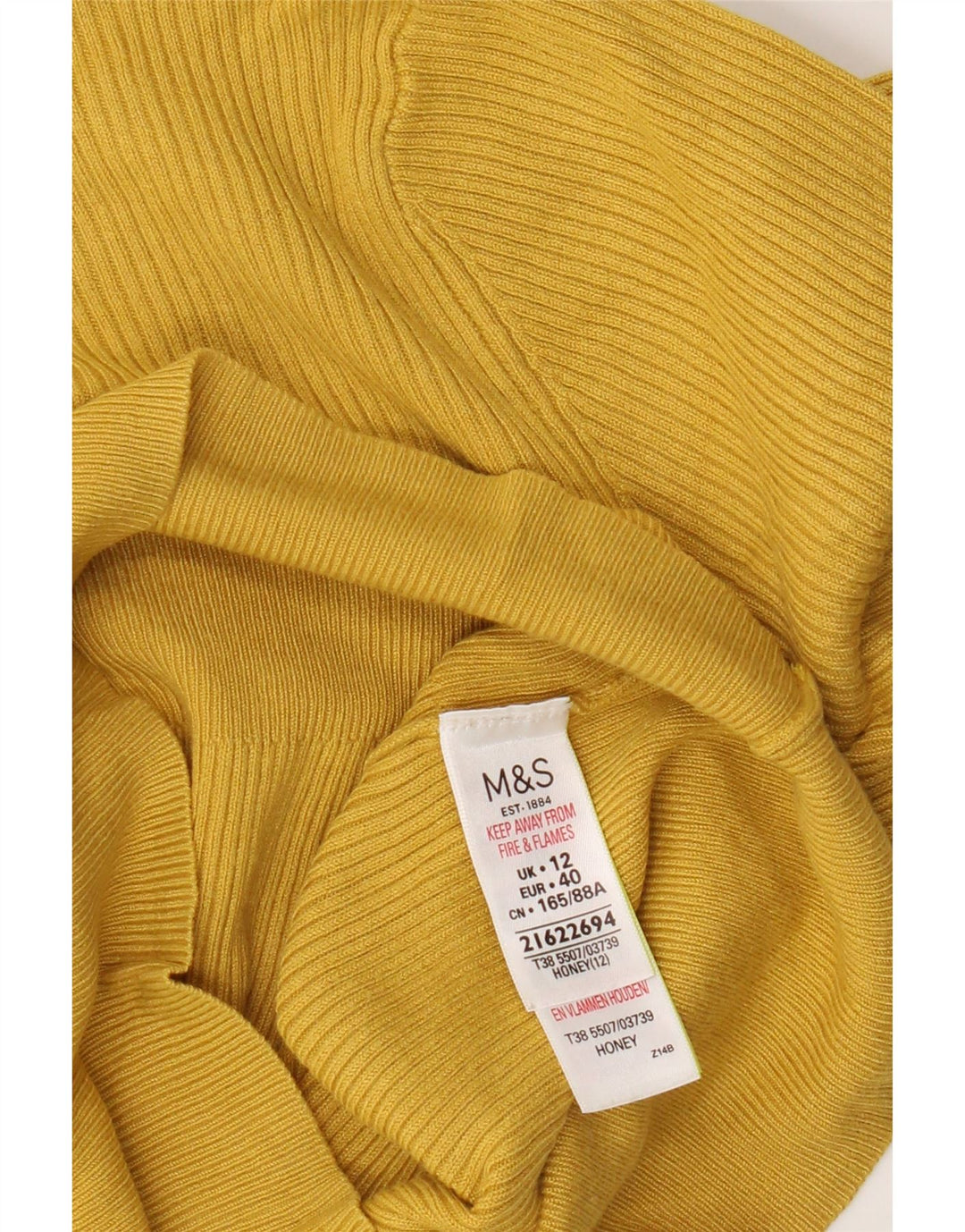 Pulover pentru femei Marks & Spencer cu gât roșu, viscoză galbenă medie UK 12