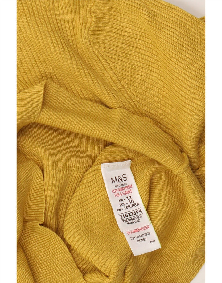 Pulover pentru femei Marks & Spencer cu gât roșu, viscoză galbenă medie UK 12