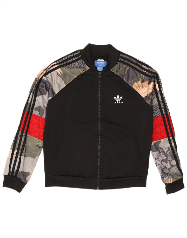 Jachetă de top pentru trening Adidas pentru femei UK 12 Medium Black Patchwork