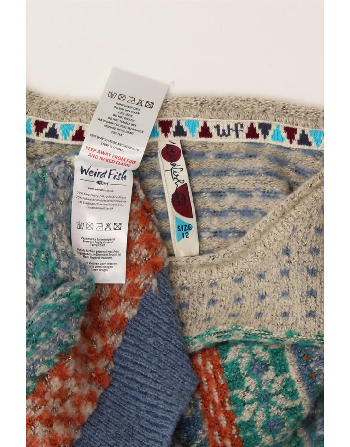 WEIRD FISH Pulover pentru femei cu gâtul cu barca UK 12 Medium Blue Fair Isle