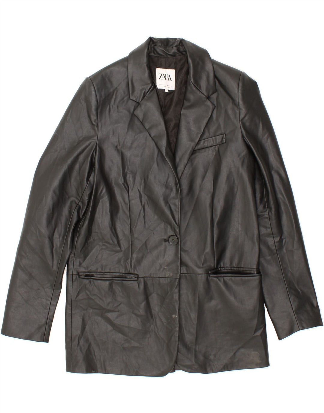 ZARA Womens Leather 1 Button Blazer Jacket UK 6 XS Black Vintage Zara and Second-Hand Zara from Messina Hembry 