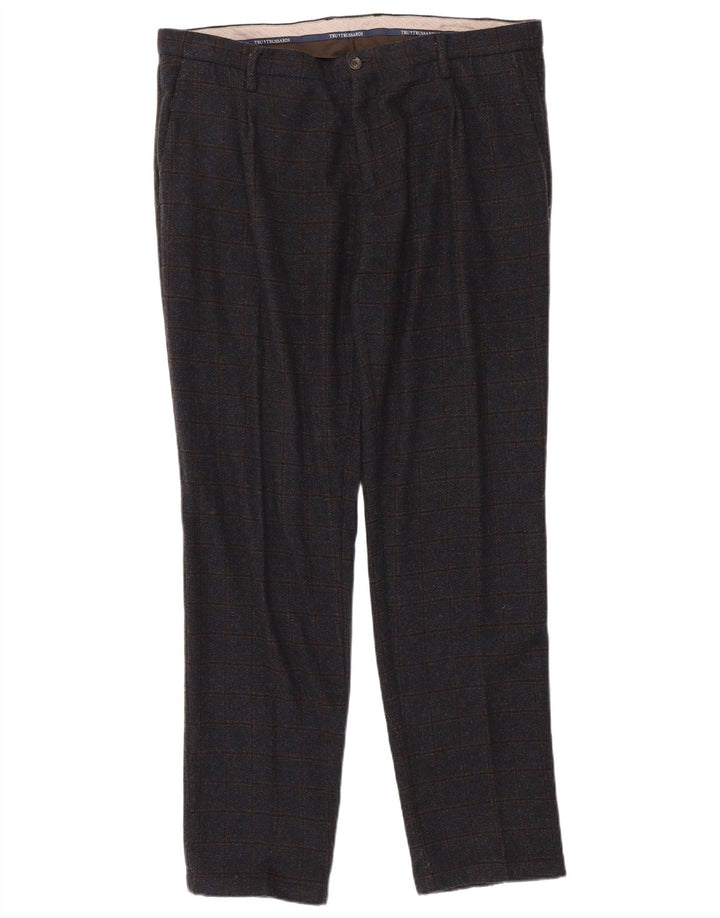 Pantaloni drepți Trussardi pentru bărbați L38 L33, albastru bleumarin Check