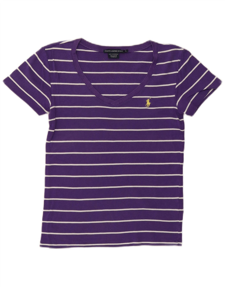 Tricou pentru femei RALPH LAUREN Top UK 14 mare bumbac cu dungi violet