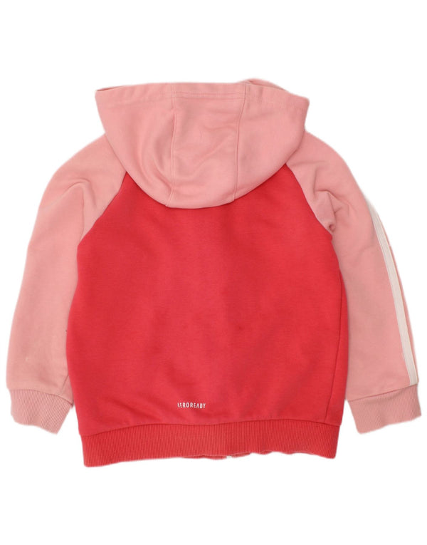 ADIDAS Girls Aeroready Zip Hoodie Sweater 4-5 Years Red Colourblock