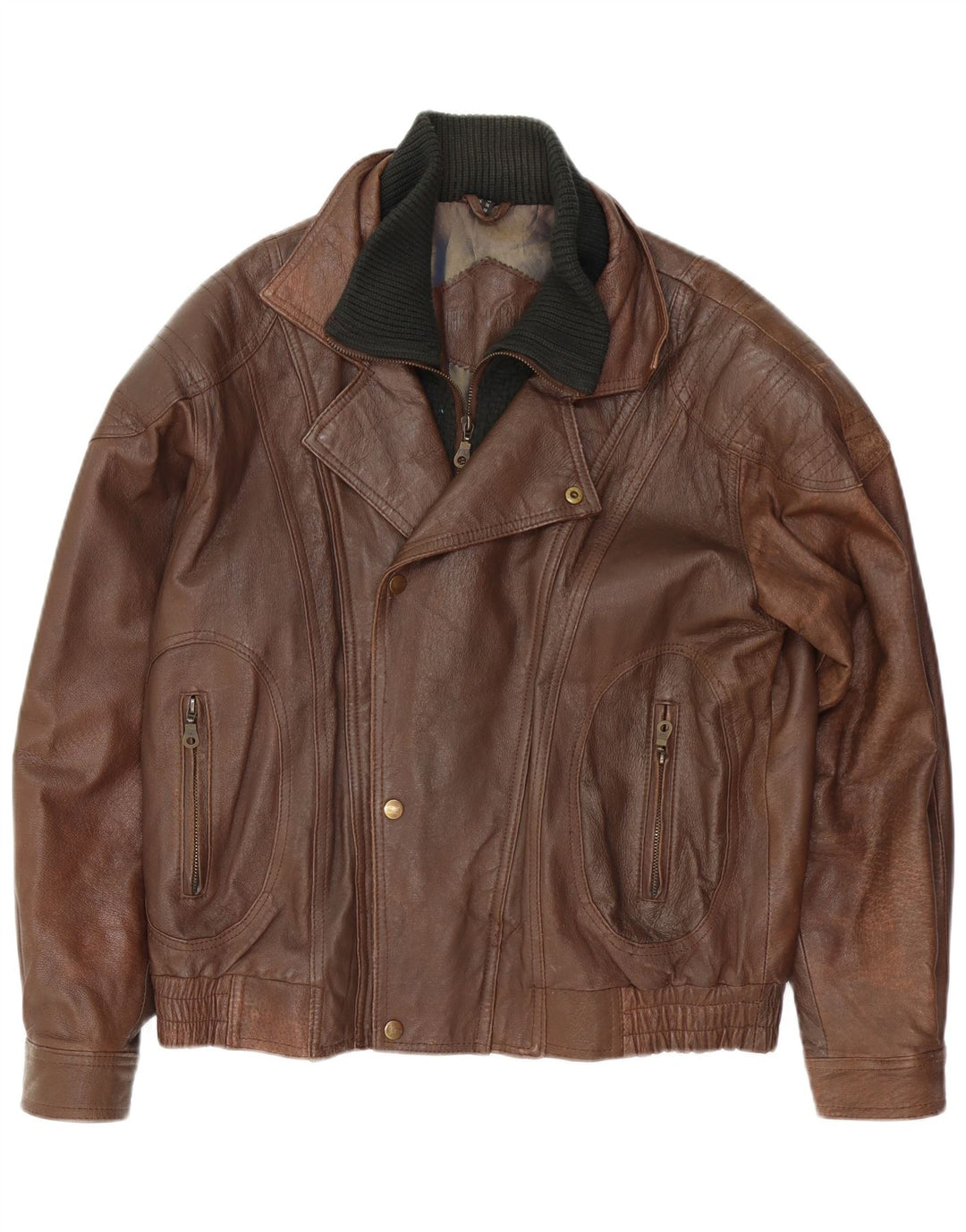 Jachetă de piele VINTAGE pentru bărbați, cu ajustare largă, UK 34 XS, piele maro