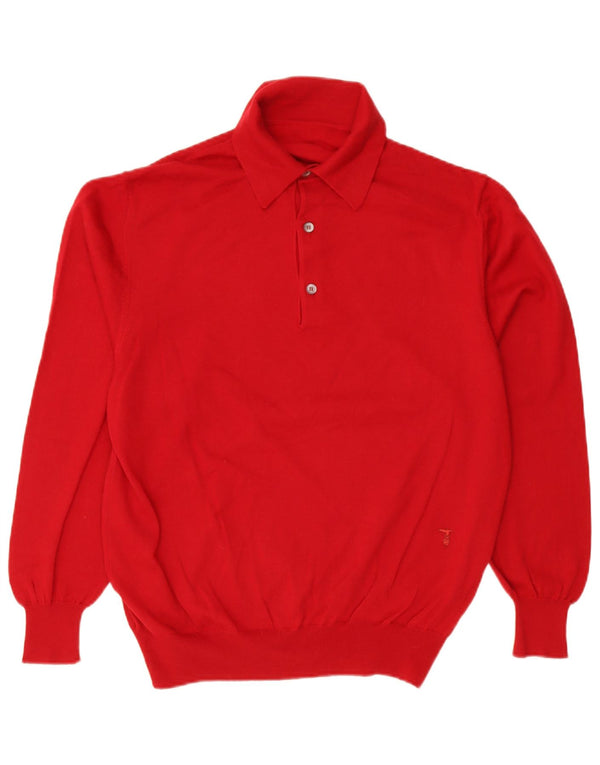 Pulover Trussardi pentru bărbați, cu gât polo, XL, lână merinos roșie