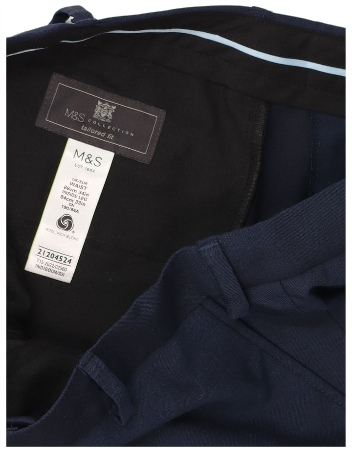 Pantaloni de costum drept bărbați Marks & Spencer L34 L33 albaștri