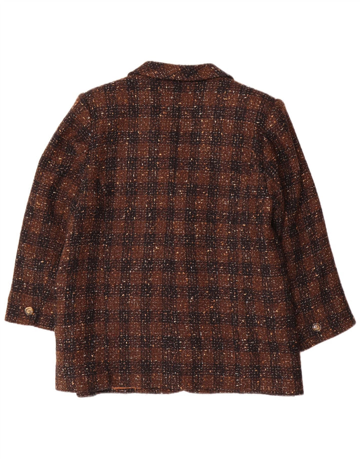 Blazer Vintage pentru femei cu 2 nasturi, UK 18 XL, maro, check