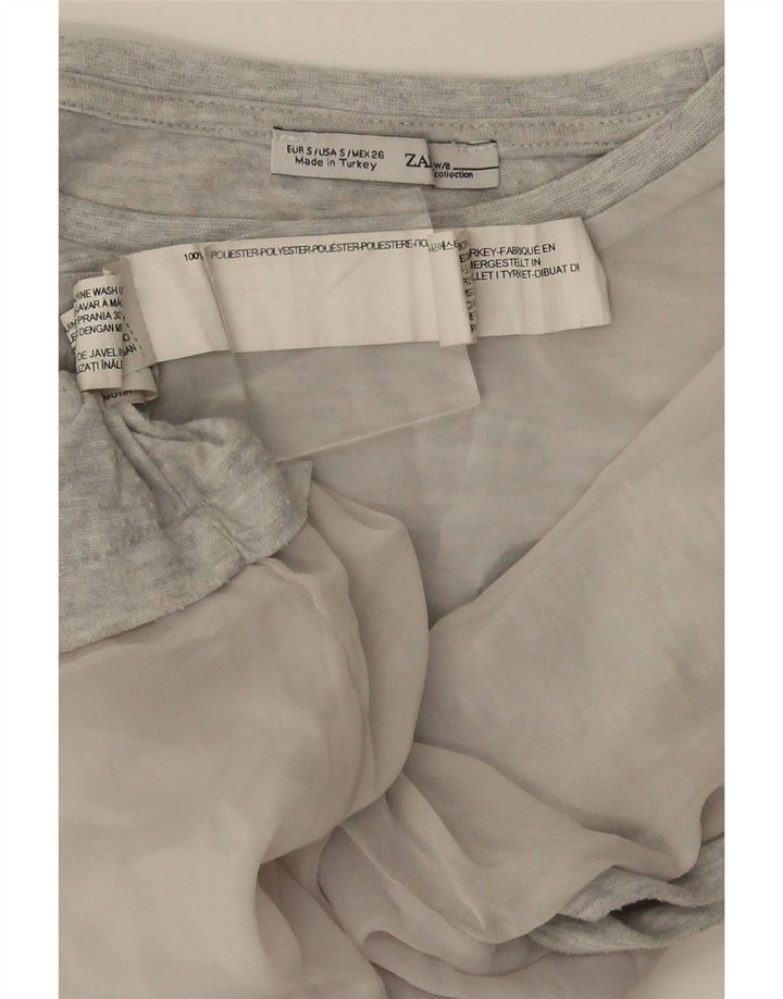 Tricou cu grafică Zara pentru femei Top UK 10 Small Gri Poliester