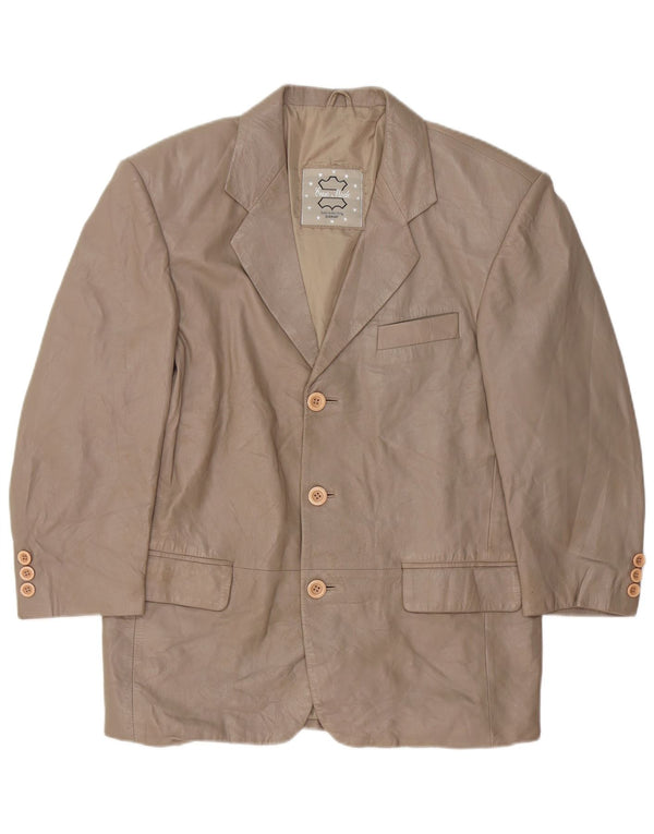 VINTAGE Jachetă din piele cu 3 nasturi pentru femei UK 16, mare, gri din piele