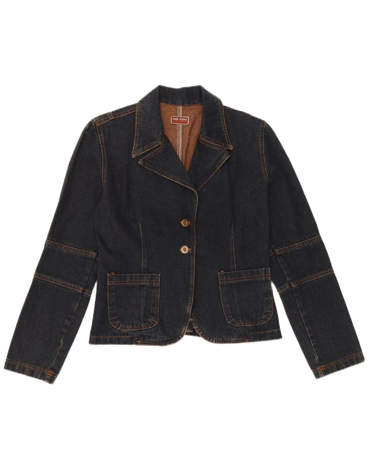 Jachetă pentru femei VINTAGE din denim cu 2 nasturi UK 12 Bumbac mediu albastru bleumarin