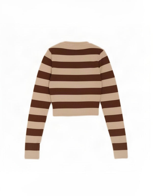 Crop Top pentru femei Zara cu mânecă lungă UK 8 mic maro, viscoză cu dungi