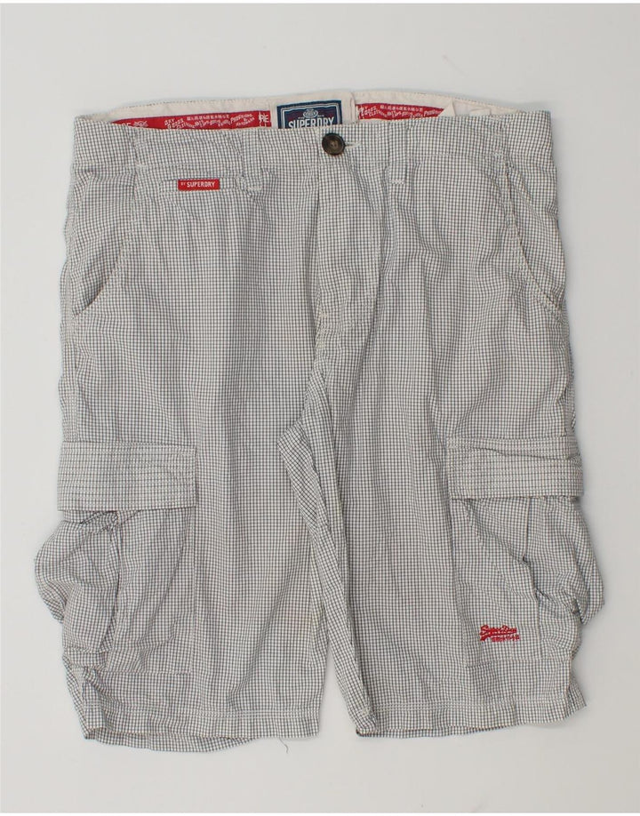 Pantaloni scurti cargo Superdry pentru bărbați, mari W36, bumbac vichy alb