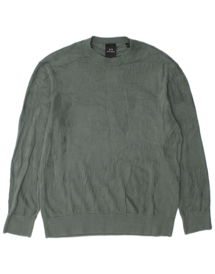 Pulover Armani Exchange pentru bărbați, cu gât crew, din bumbac verde mic