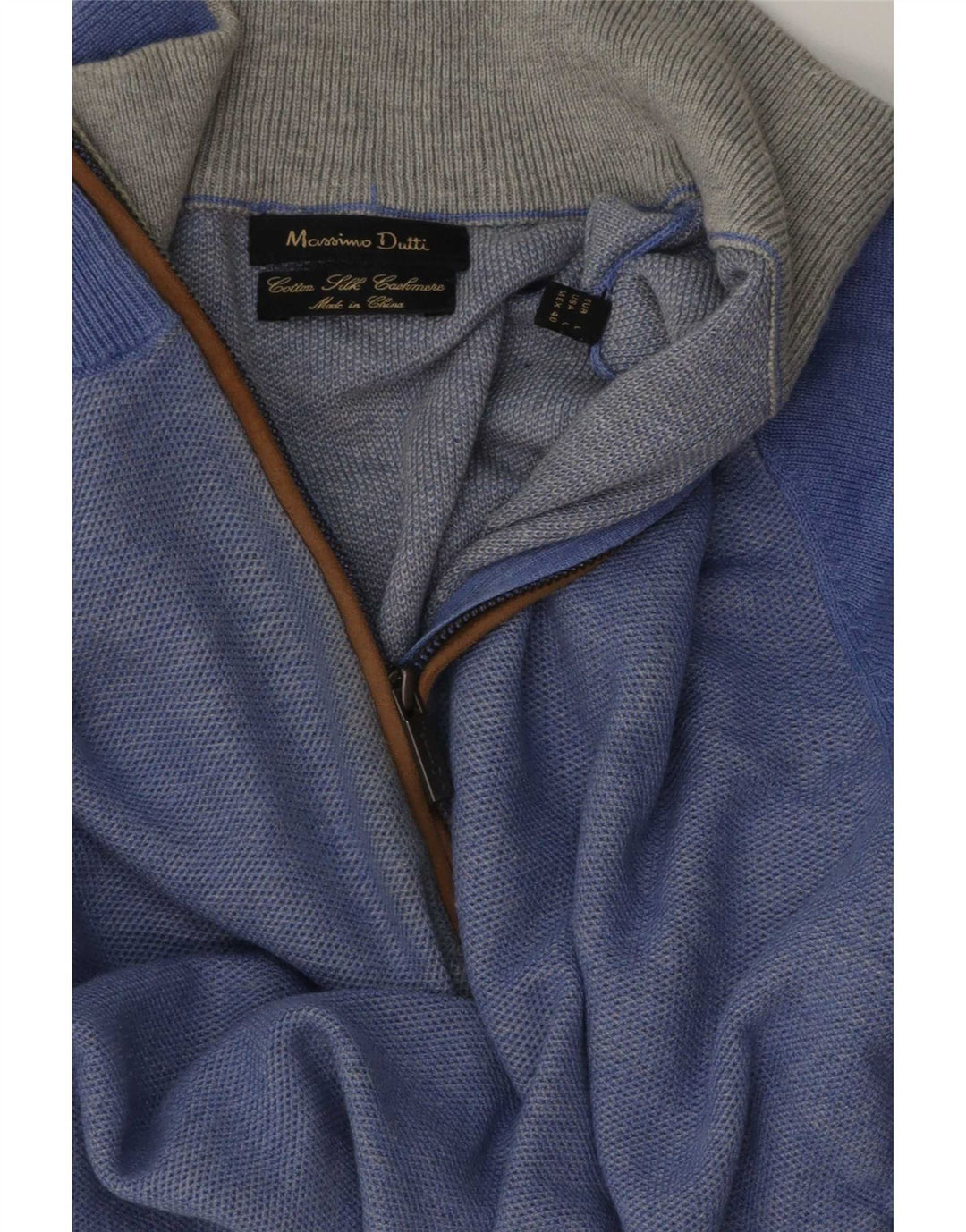 Pulover Massimo Dutti pentru bărbați, cu fermoar, cu gât, bumbac mare, albastru