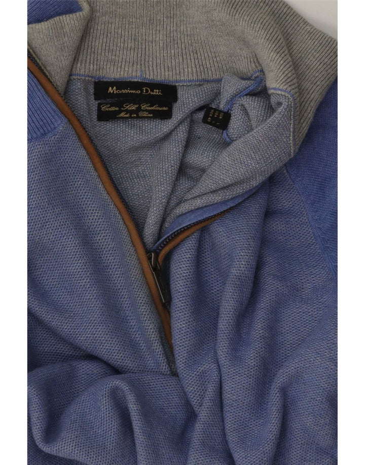 Pulover Massimo Dutti pentru bărbați, cu fermoar, cu gât, bumbac mare, albastru