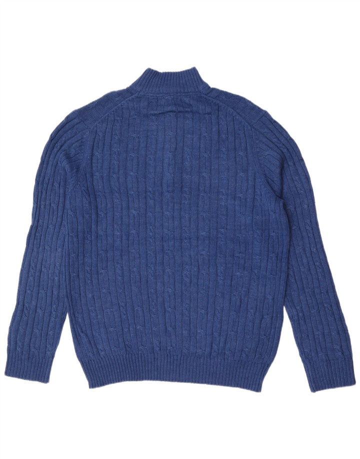 Pulover Izod pentru bărbați, cu fermoar, cu gât, bumbac mare, albastru