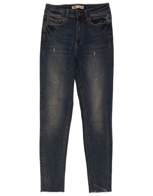 Blugi skinny distressed pentru femei Zara EU 36 XS W26 L28 Bumbac albastru