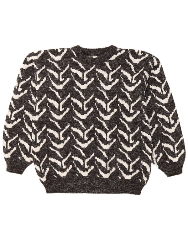 Pulover vintage pentru femei cu decolteu triplu UK 16 mare negru geometric