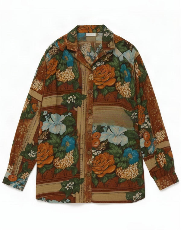 Vintage Womens Shirt UK 12 Medium Multicolor Floral Viscose