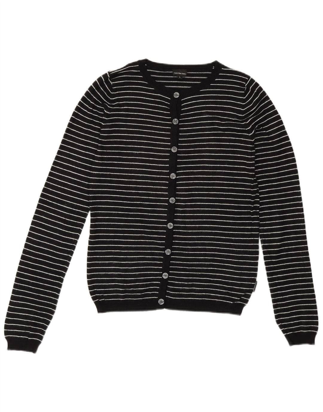 CALVIN KLEIN JEANS Pulover cardigan pentru fete 11-12 ani mare cu dungi negre