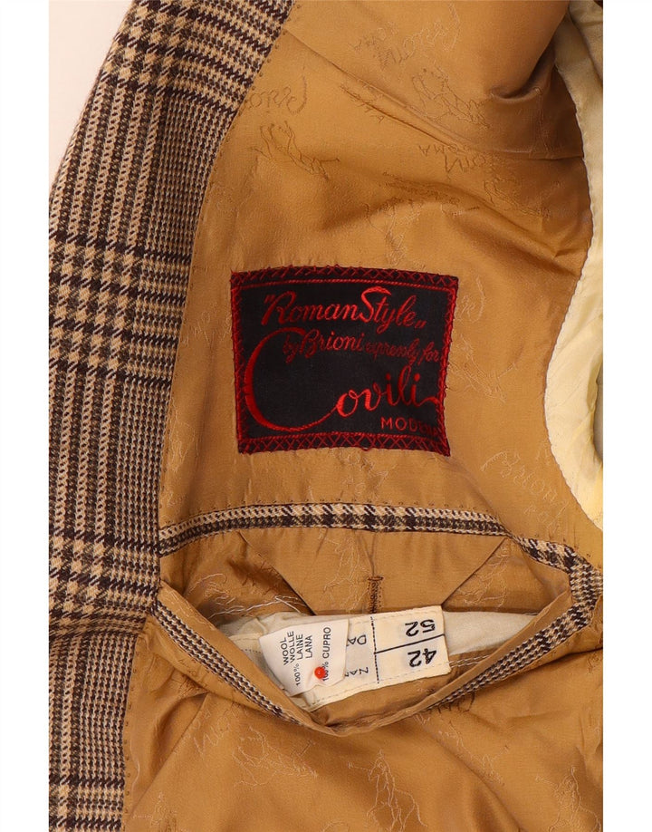 Jachetă vintage pentru bărbați cu 2 nasturi, UK 42 XL, lână cu carouri maro