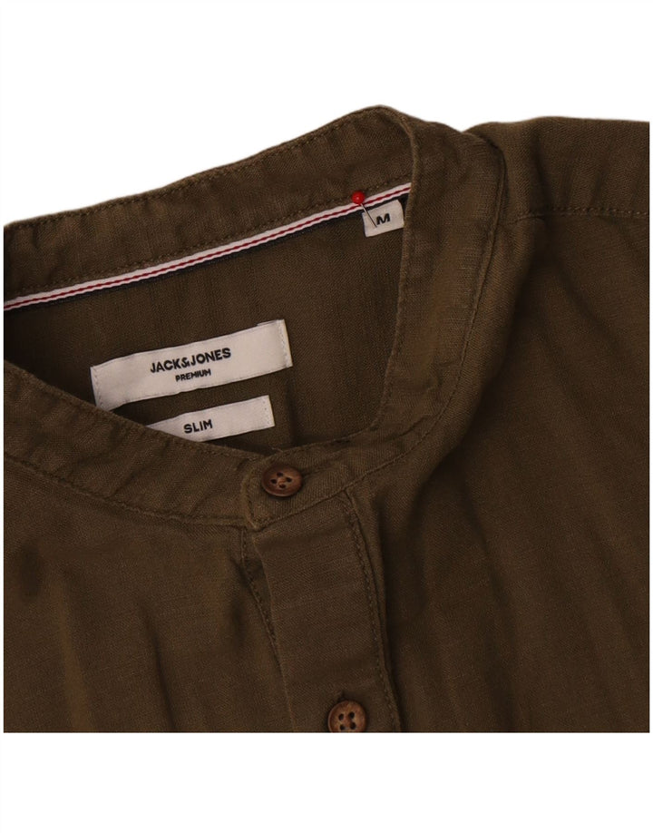 Cămașă Jack & Jones Premium pentru bărbați, subțire, bumbac mediu kaki