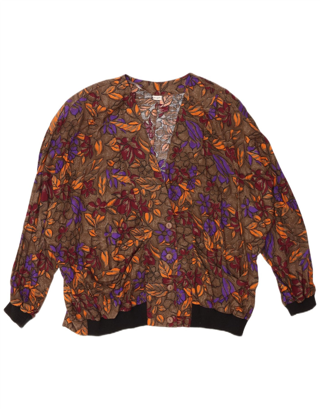 Bluză cămașă pentru femei VINTAGE UK 20 2XL maro viscoză florală