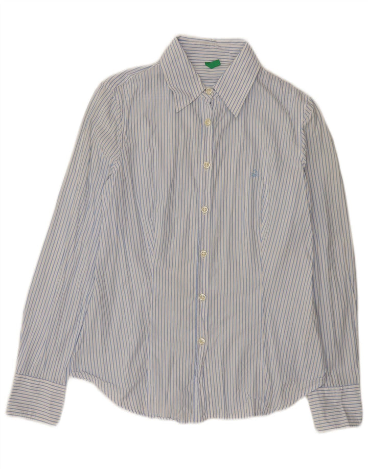 Cămașă Benetton pentru femei UK 12 Medium White Pinstripe Bumbac
