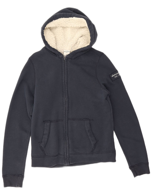 Abercrombie & Fitch Pulover cu capota cu fermoar pentru baieti 13-14 ani XL bumbac bleumarin