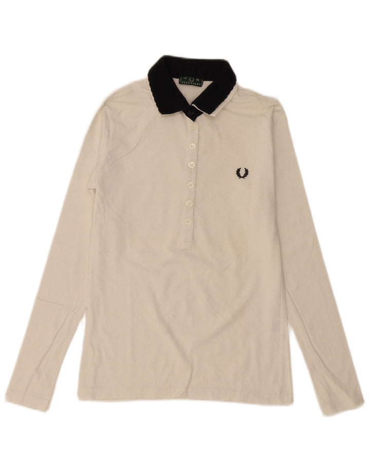 Cămașă polo cu mânecă lungă pentru femei Fred Perry UK 12 Bumbac alb mediu