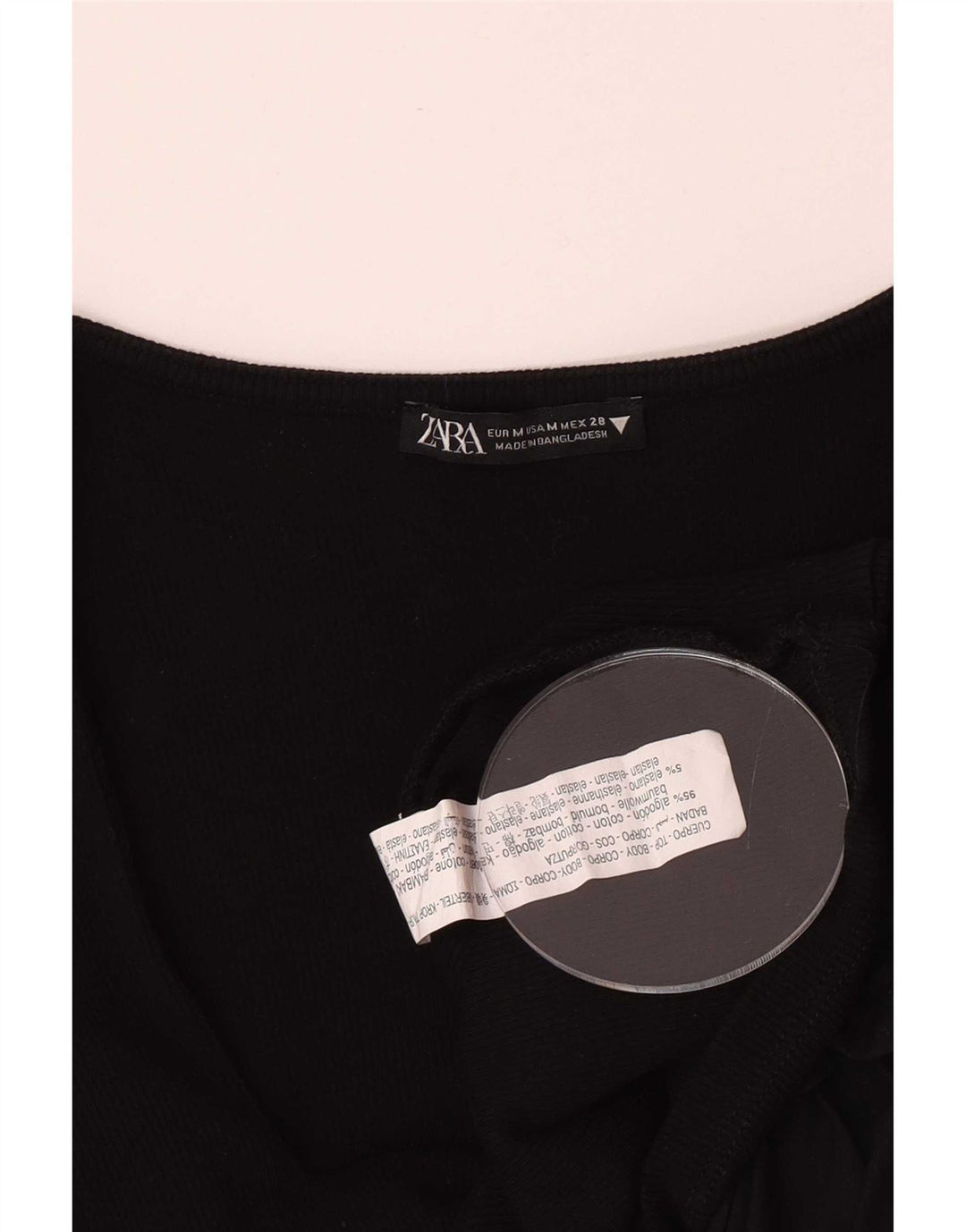 Crop Top cu mâneci 3/4 pentru femei Zara UK 12, bumbac mediu negru