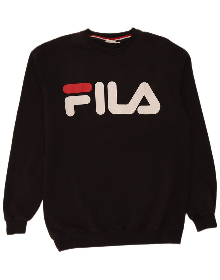 Pulover Fila pentru bărbați cu grafică, bumbac mediu negru