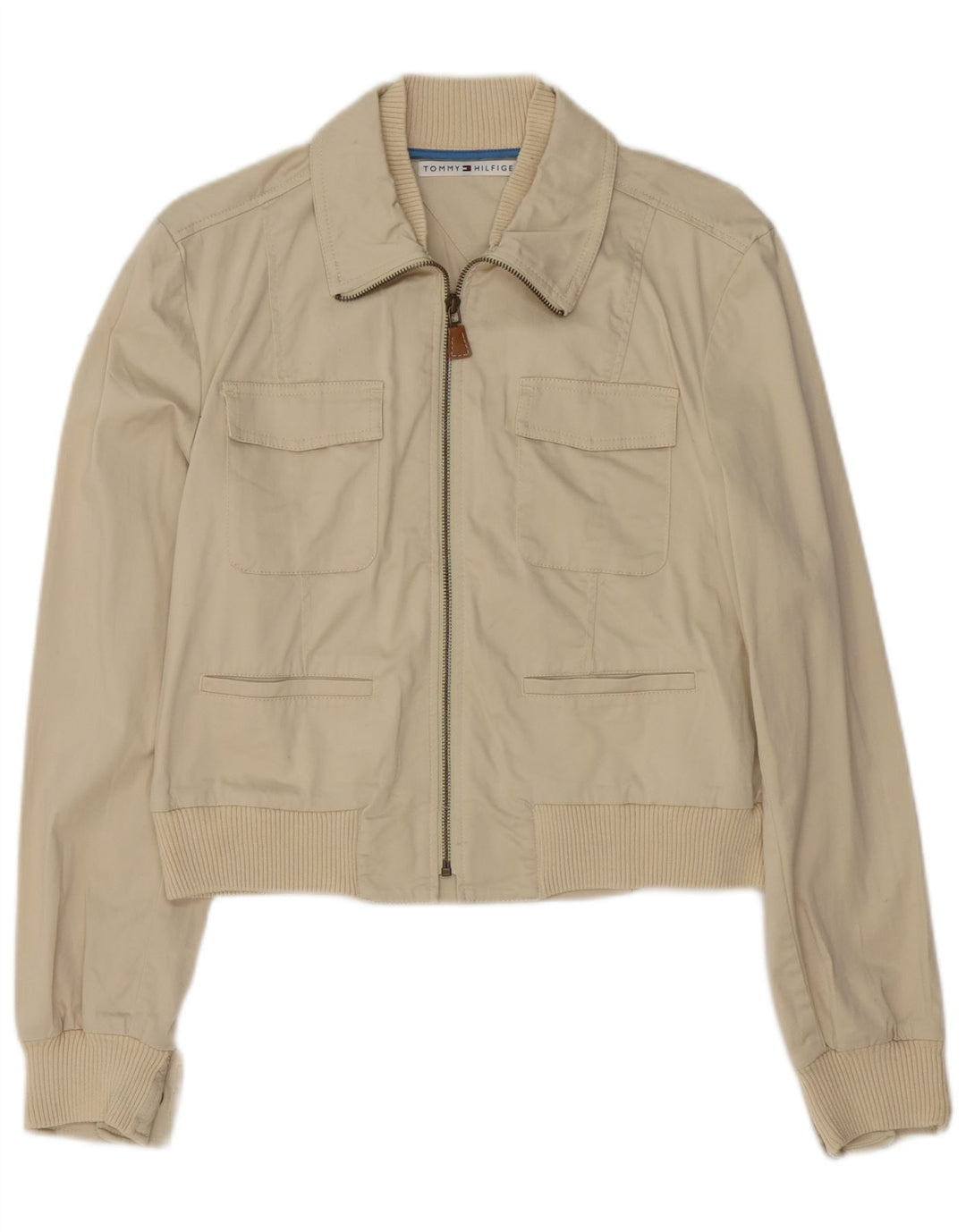 Jachetă bomber crop pentru femei Tommy Hilfiger UK 16 mare, bej, bumbac