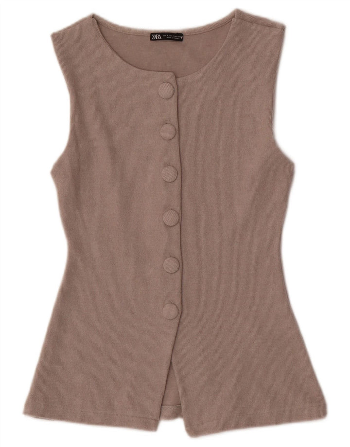 Top cardigan fără mâneci pentru femei Zara UK 8 mic poliester bej