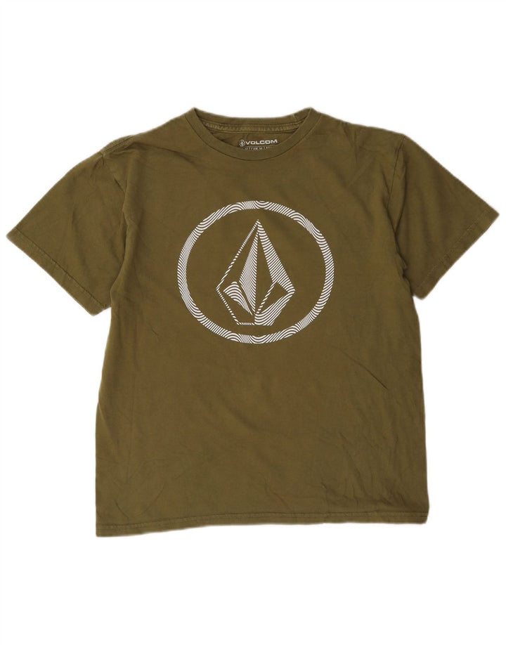 Tricou grafic pentru băieți Volcom Top 11-12 ani Bumbac kaki mediu