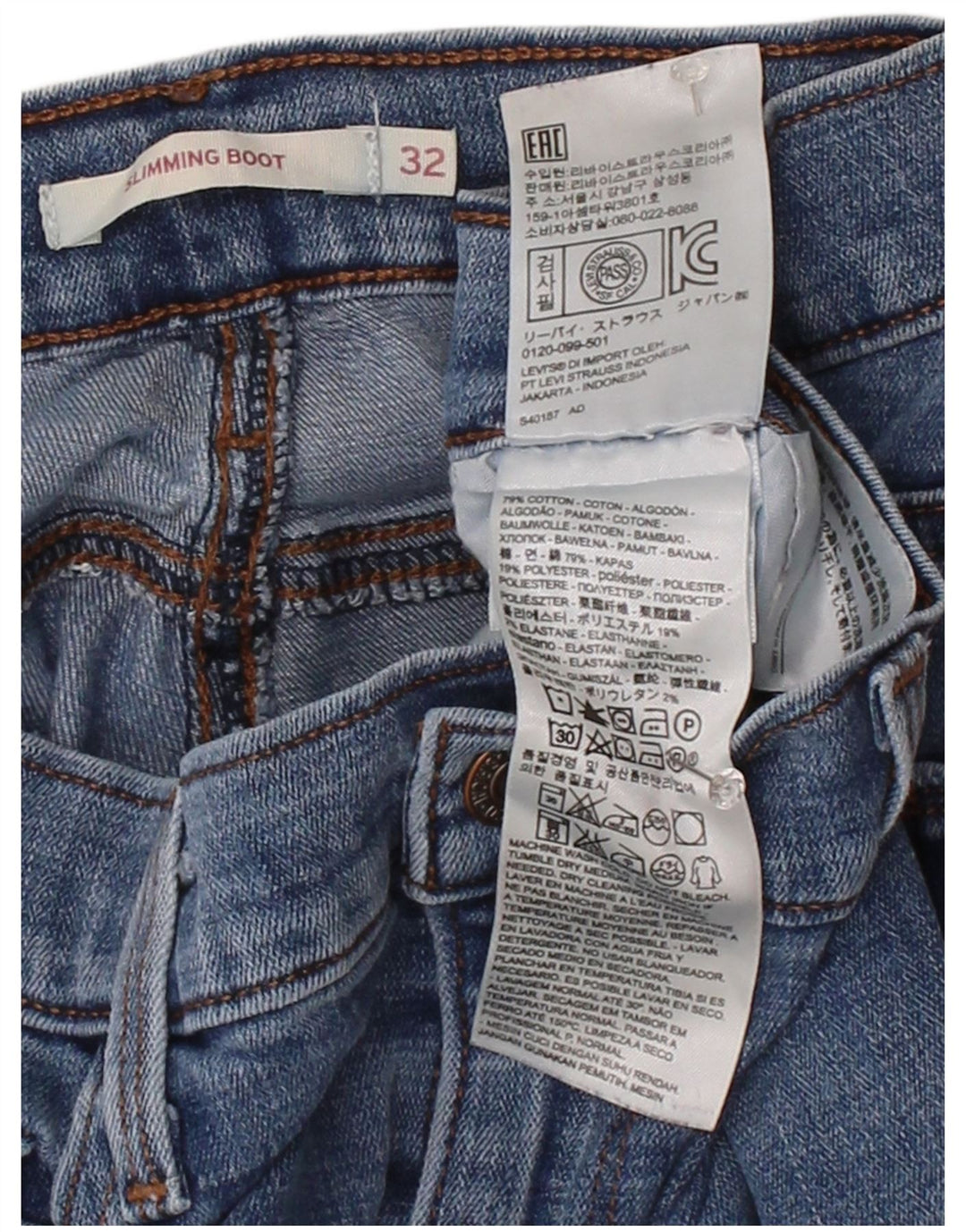 LEVI'S Womens Slimming Bootcut Jeans W32 L30 Blue Cotton