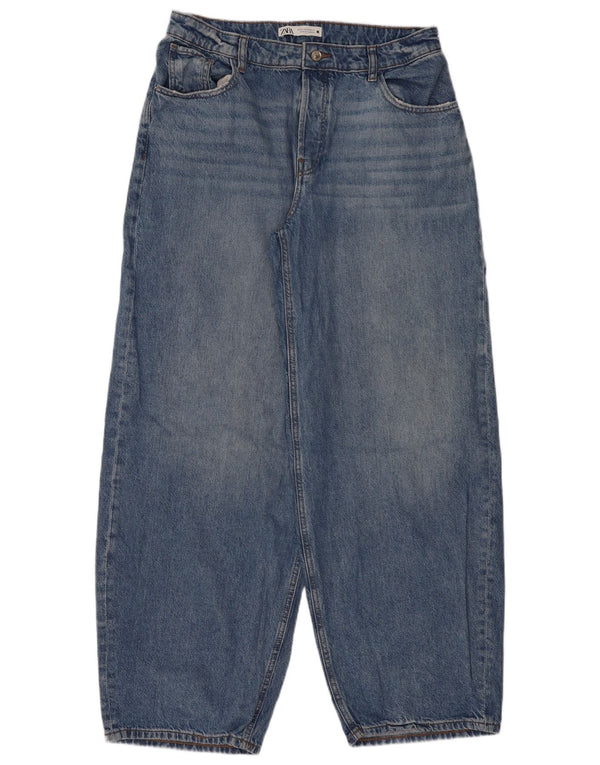 Blugi largi pentru femei cu talie înaltă Zara EU 42 Large W32 L32 Blue Bumbac