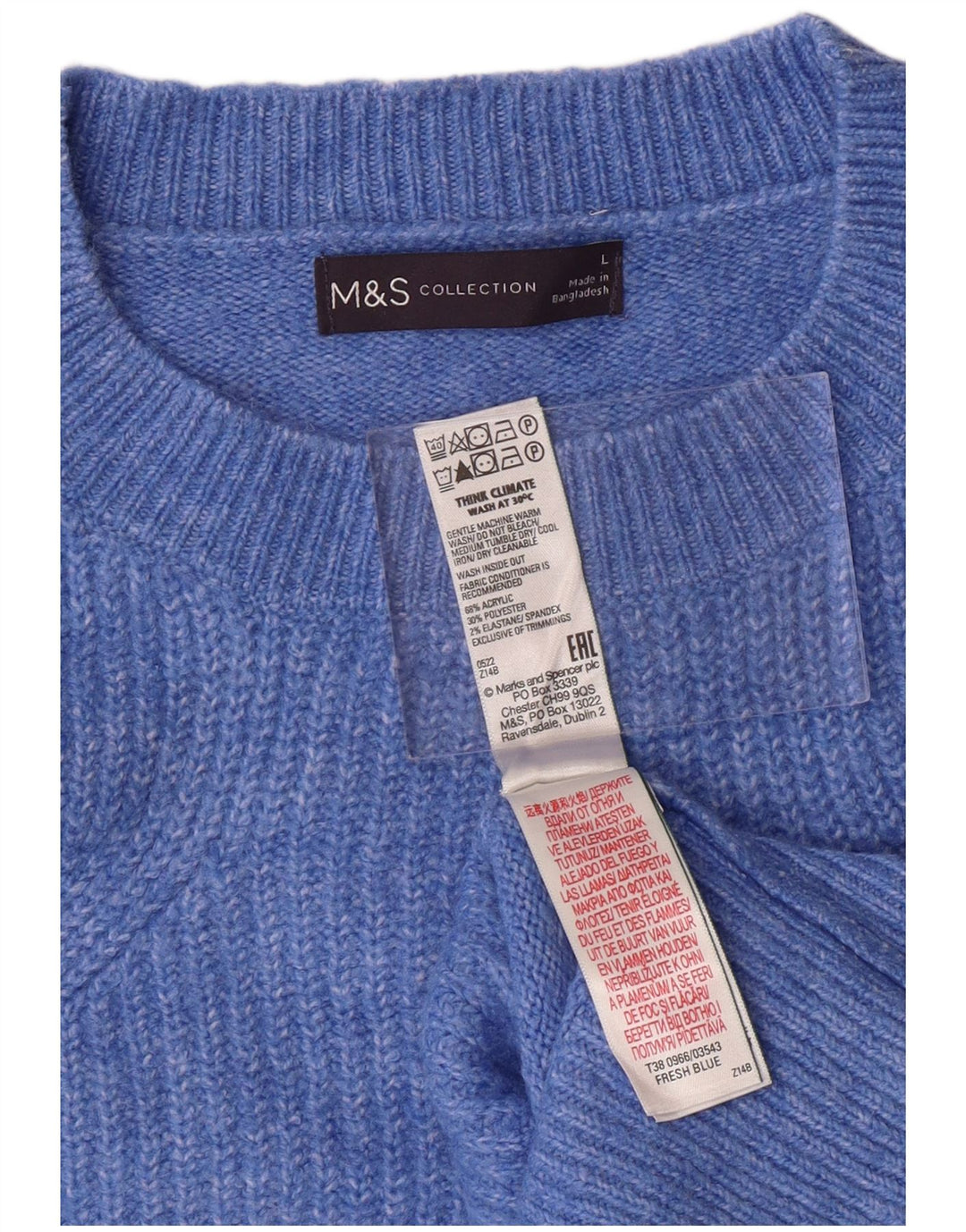 MARKS & SPENCER Pulover cu decolteu rotund pentru femei UK 16, mare, albastru acrilic