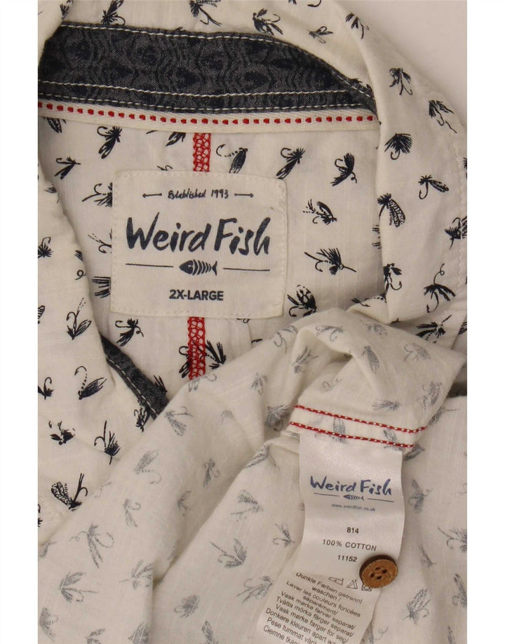 Cămașă cu mânecă scurtă pentru bărbați Weird Fish cu model abstract, bumbac alb 2XL