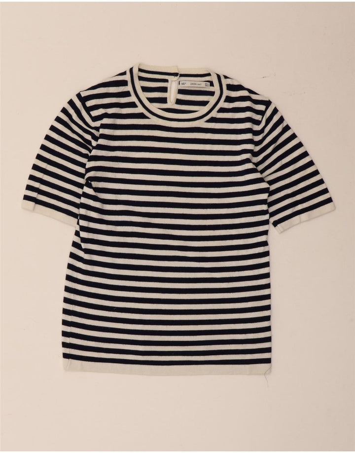 Top tricou pentru femei Zara UK 12 Medium White Striped Viscose