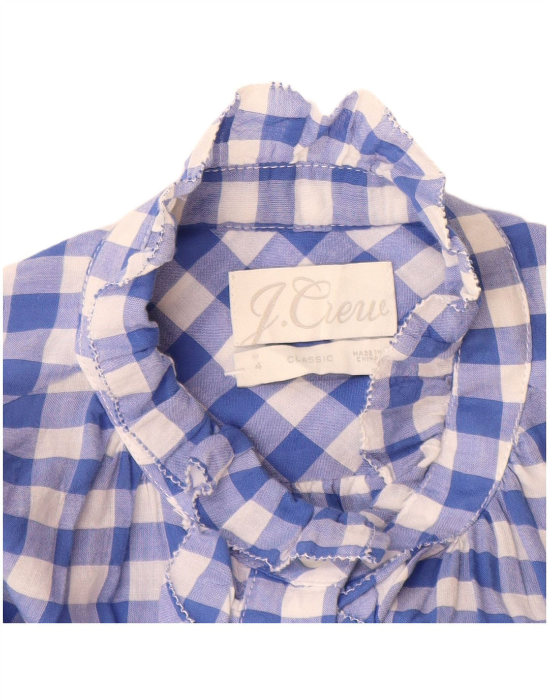 Bluză cămașă cu mânecă lungă pentru femei J. Crew, cu volan în față, US 4 Small Blue Check