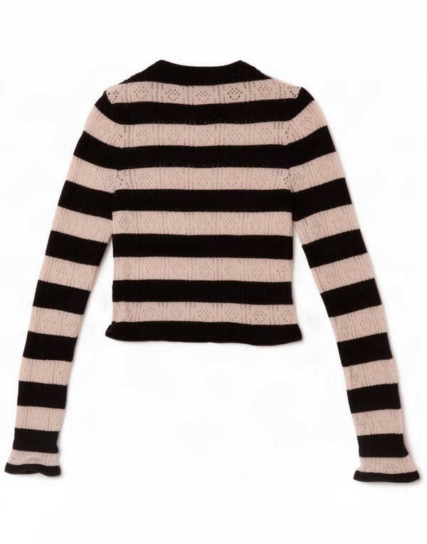 Oasis Crop Top tricot pentru femei cu mânecă lungă UK 4 XS Viscoză cu dungi albe