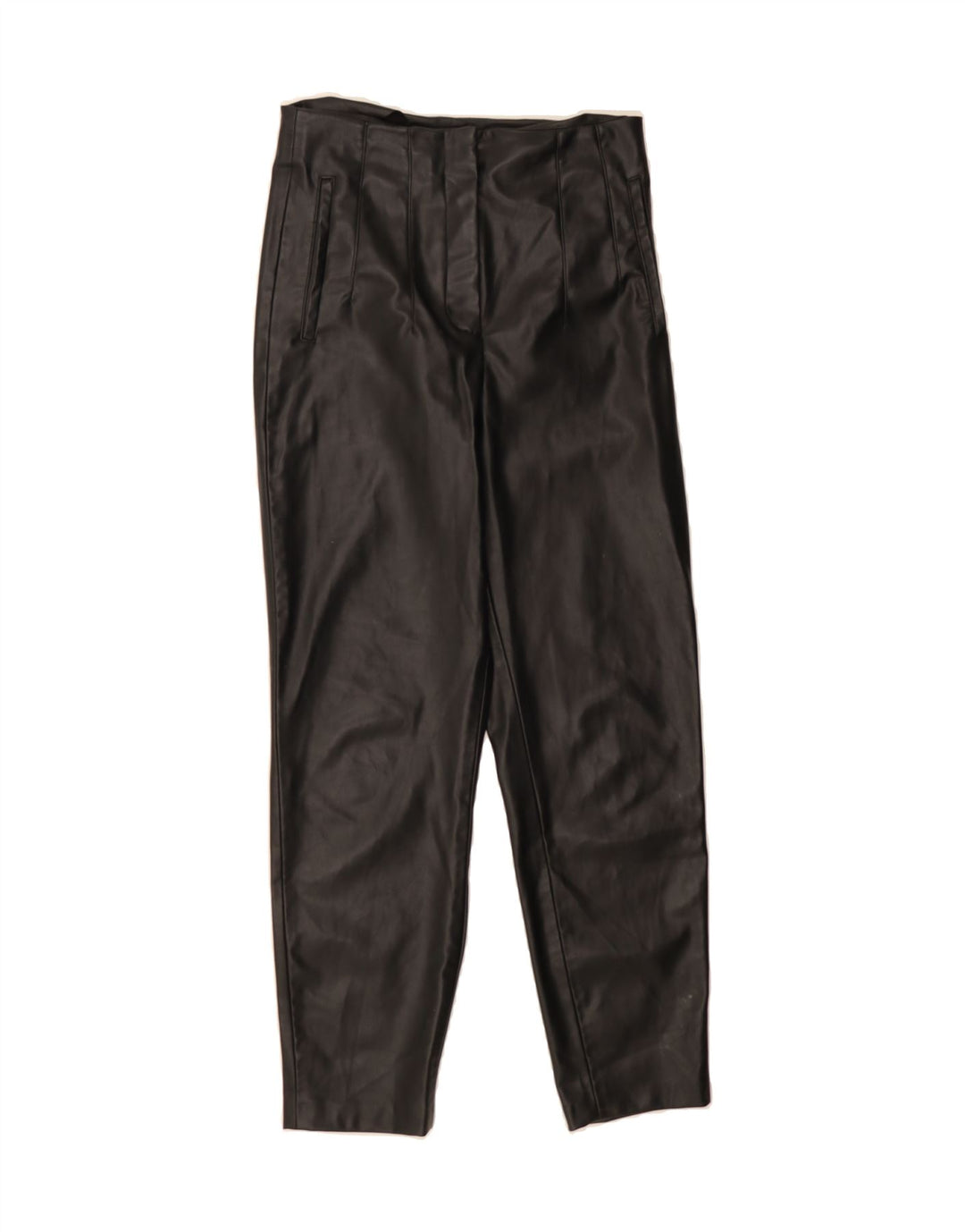 ZARA Womens Tapered Leather Trousers Small W26 L26 Black Vintage Zara and Second-Hand Zara from Messina Hembry 