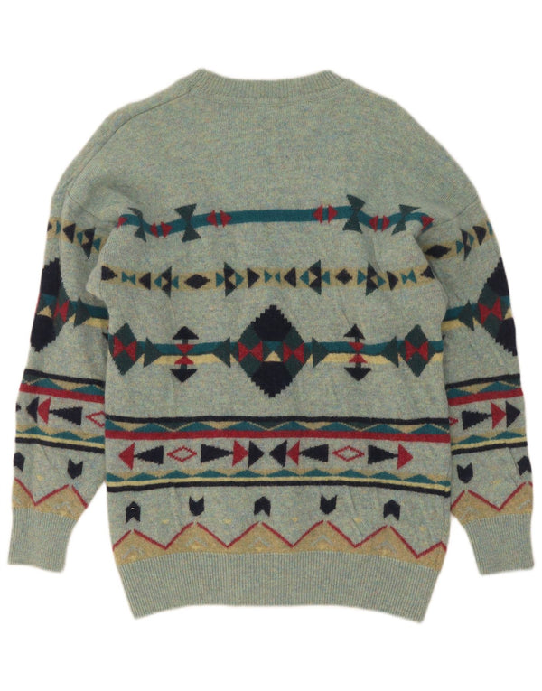 Bluster Pulover pentru bărbați cu gât de barcă UK 14 Large Green Geometric