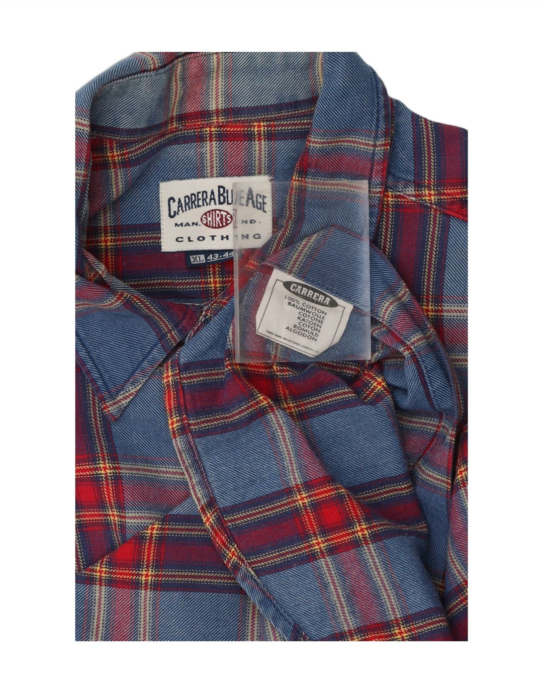 CARRERA Mens Flannel Shirt Size 43/44 XL Blue Check Cotton Vintage Carrera and Second-Hand Carrera from Messina Hembry 